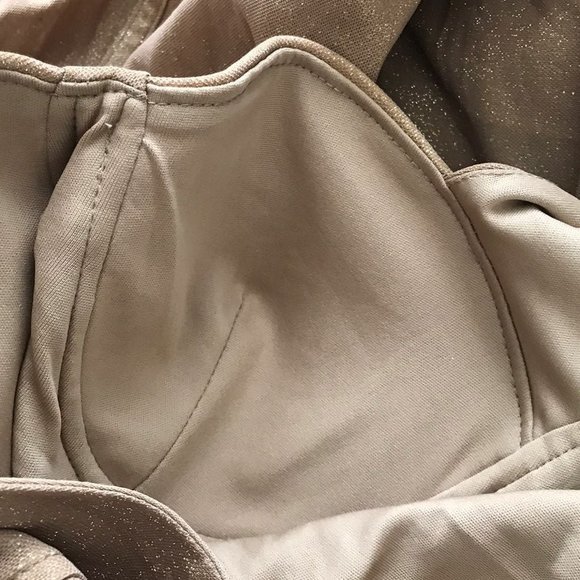 Entry Beige Nude Bodycon Long Sleeve Dress with Gold Shimmer - Picture 7 of 12